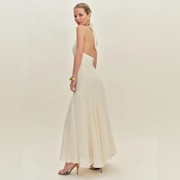 Reformation Briony White/Ivory/Beige/Cream V Neck Halter Maxi Dress (Size 4) - Picture 5 of 6
